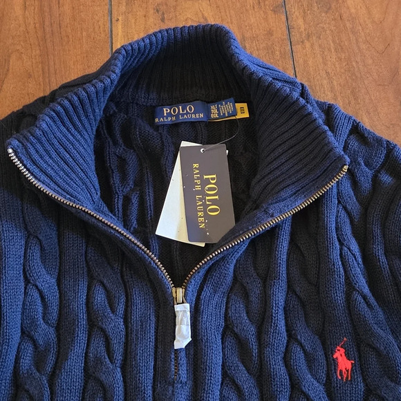 POLO Ralph Lauren Men's Blue 100% Cotton Cable Knit Quarter Zip Sweater Size XLT - Picture 9 of 11
